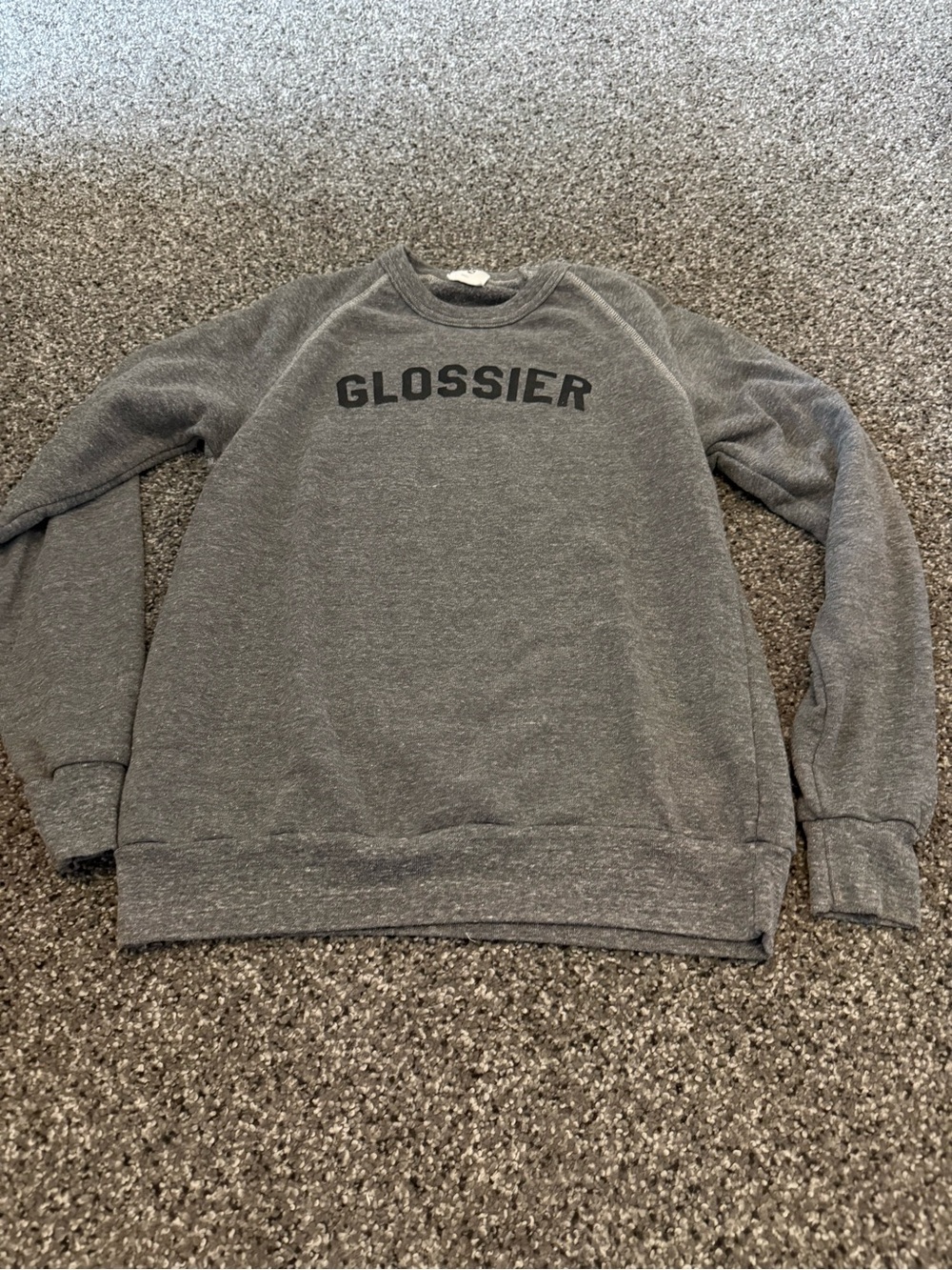 Glossier Gray Crewneck Sweatshirt with Arched Logo